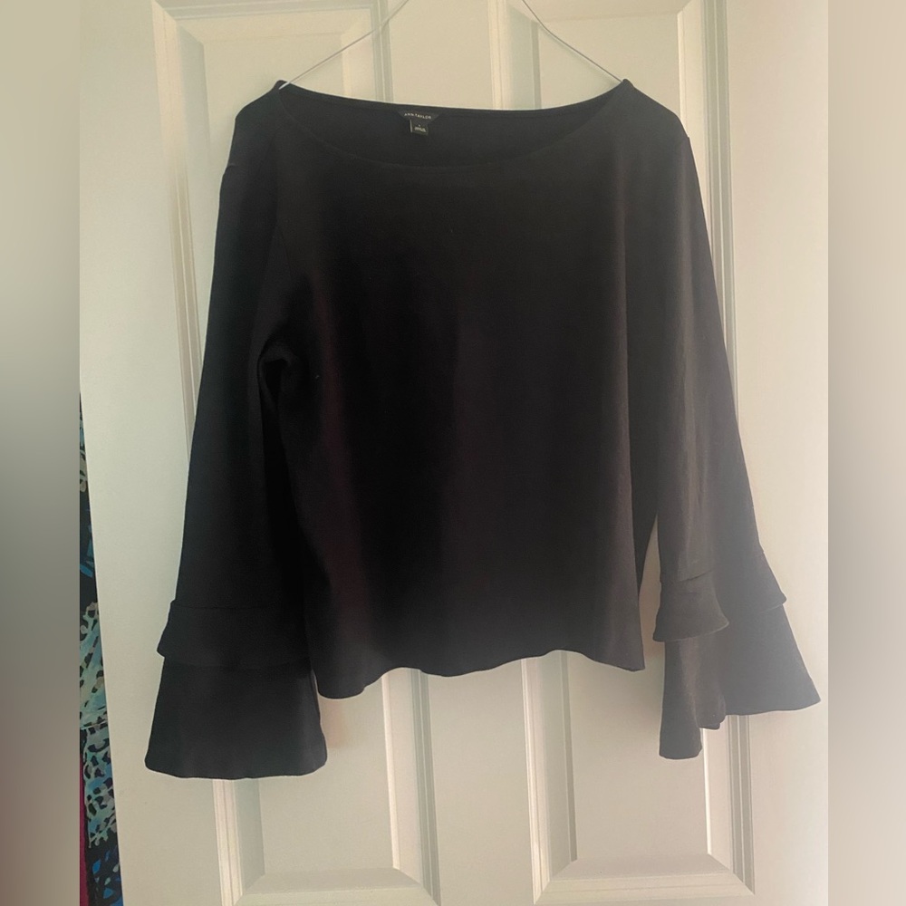 Ann Taylor size large bell sleeve black top.